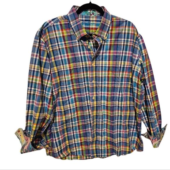 ALAN FLUSSER Long Sleeve Plaid Multicolor Button Up Shirt - Size XL - Picture 1 of 7